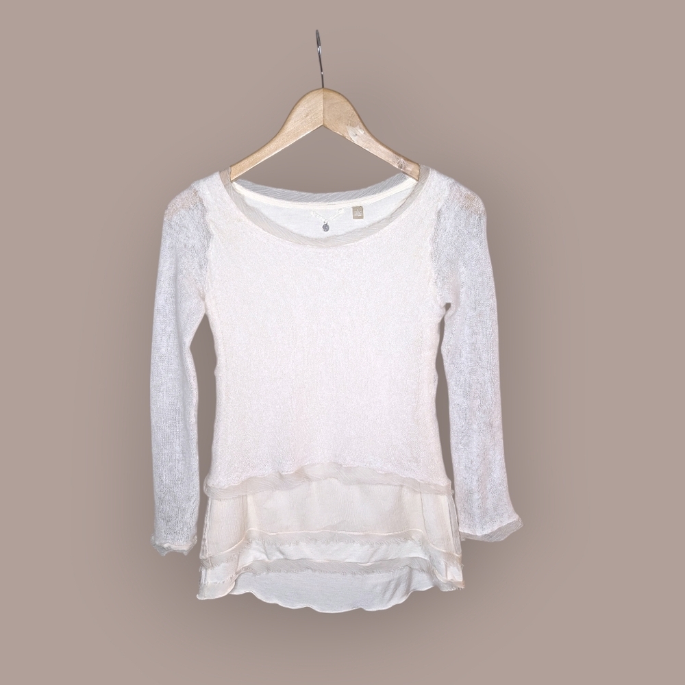 Anthropologie Knitted & Knotted Top Small Ivory Cream Alpaca Wool Sheer Romantic